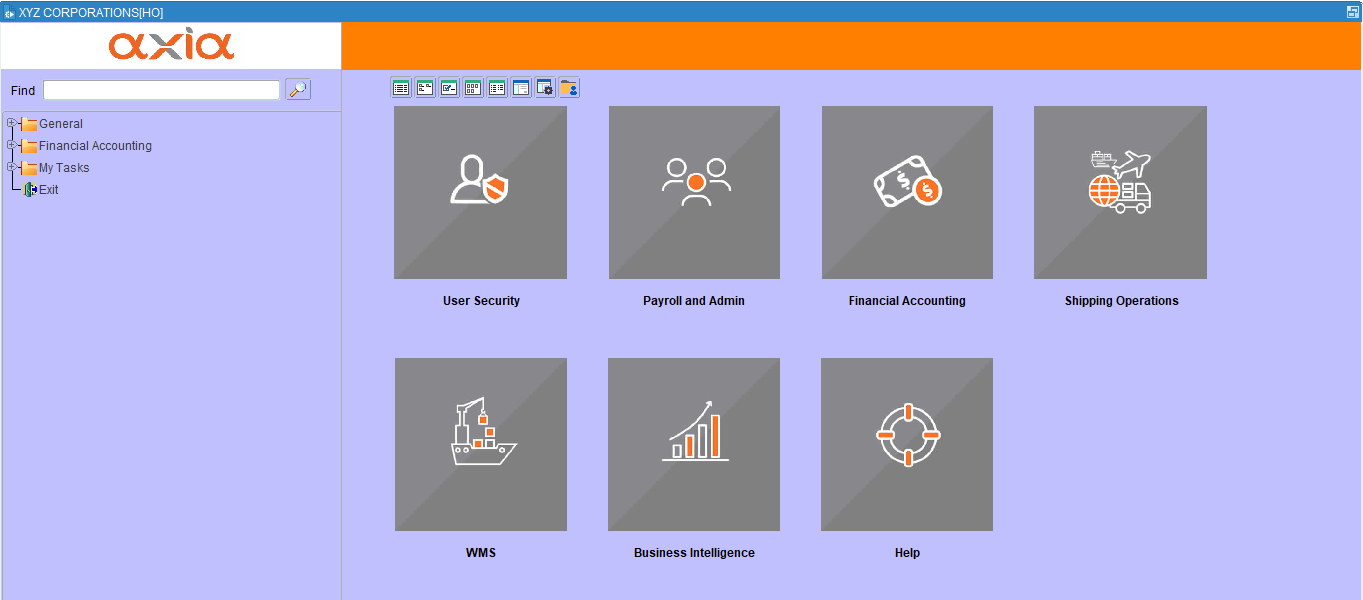screenshot of Axia ERP